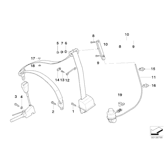 Sworzeń zabezpieczający pasa BMW E38 E39 520 523 525 528 530 535 540 725 728 730 735 740 750 - 72118185136