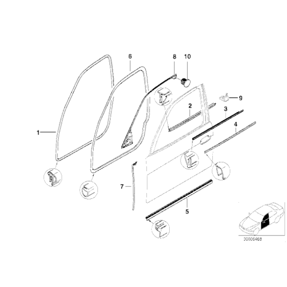 Uszczelka drzwi przód górna lewa BMW E39 520 523 525 528 530 535 540 M5 - 51210402745