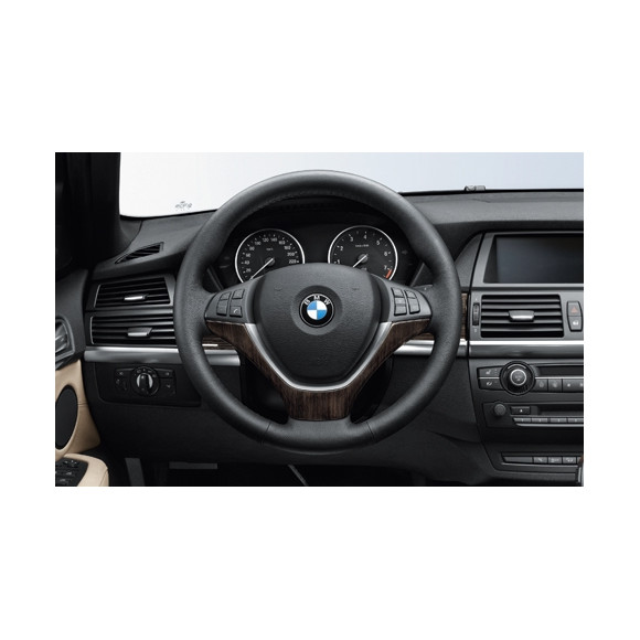 Nakładka dekoracyjna z ciemnego bambusa słojowanego do skórzanej kierownicy sportowej BMW X5 X6 - 32300444457