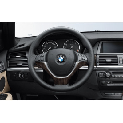 Nakładka dekoracyjna z ciemnego bambusa słojowanego do skórzanej kierownicy sportowej BMW X5 X6 - 32300444457