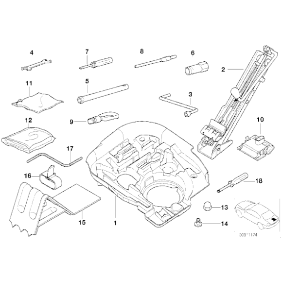 Mocowanie kompletu narzędzi BMW E36 Z3 1,8 1,9 Roadster - 71111092364