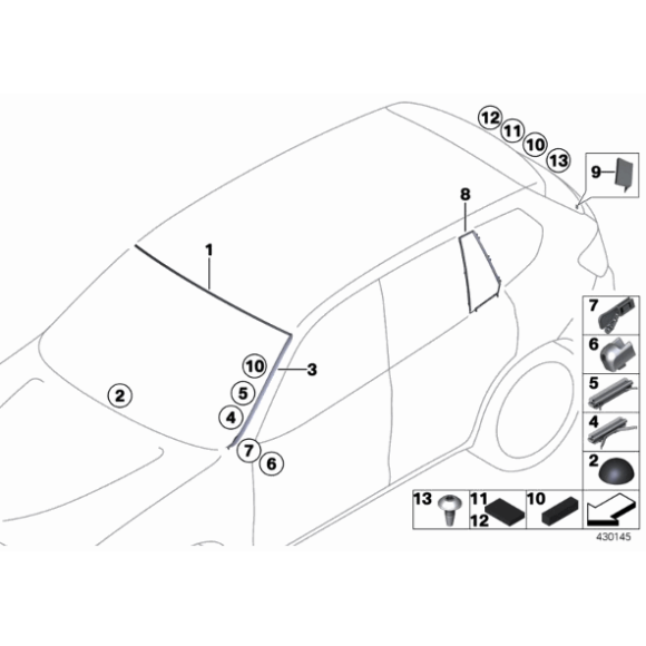 Klamra mocowanie listwy szyby przód BMW F25 F26 X3 X4 G29 Z4 - 51137379033