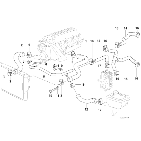 Przewód rurowy wodny powrotny BMW E36 318tds M41 prod do 09.1996 - 11532246688