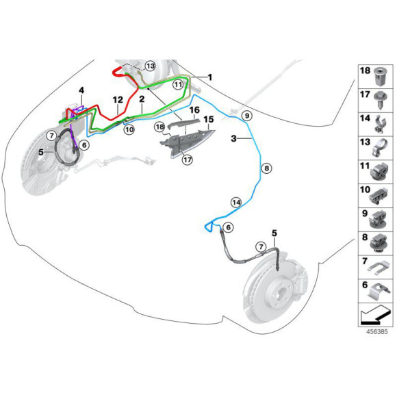 Przewód hamulcowy przód BMW X5 X6 E70 E71 F15 F16 25dX 28iX 30dX 35dX 35iX 40dX 40eX 50iC M50dX - 34306887451