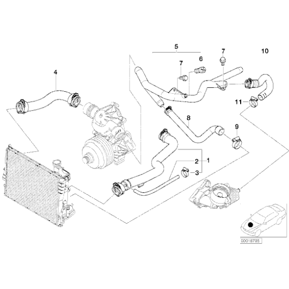 Przewód elastyczny układu chłodzenia BMW E39 525d 530d M57 - 11532248865