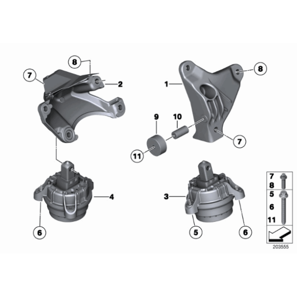 Poduszka silnika prawa BMW F01 F06 F07 F10 F11 F12 F13 640i 523i 535i 530i 730i 740i 528i - 22116786528