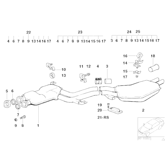 Tłumik tylny BMW E34 520i M50 - 18121723508