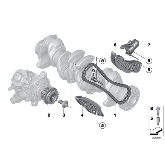 13528573159 Ślizg łyżwa łańcucha BMW E60N E70N E71 E81 E83 E84 E90 F01 F07 F10 F15 F20 F30 F36 MINI 1,6d 1,8d 2,0d 2,5d 3,0d 3,5d 4,0d - 135 - Części oryginalne BMW Łódź | Sklep internetowy BMW