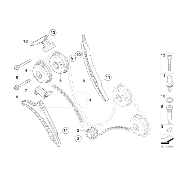 Łańcuch rozrządu z szyną napinającą BMW E70 E71 F01 F10 F11 F12 F13 650i 550i 750i 50iX - 11317567500
