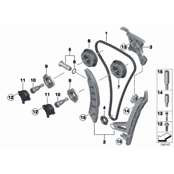 Łańcuch rozrządu BMW E60 E61 E63 E64 E65 E70 E81 E83 E84 E90 E91 F01 F10 F12 F20 F30 F31 - 11318648732