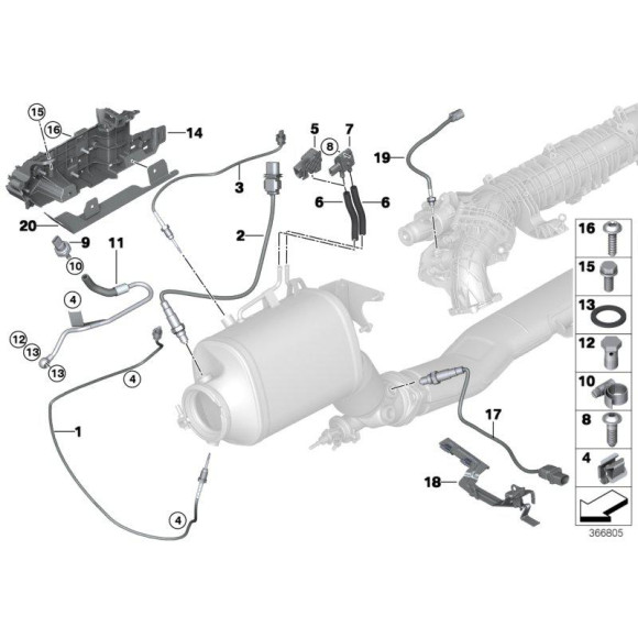 Czujnik temperatury spalin BMW E70 X5 E71 X6 E81 E84 X1 E90 E91 F01 F07 F10 F15 F16 F20 F30 - 13627805606