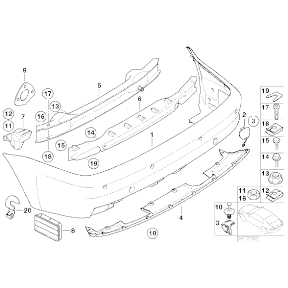 Mocowanie zderzaka tył lewe BMW E46 M3 Cabrio Coupe CSL - 51127895643