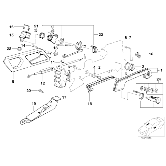 Dźwignia zamka przód lewa BMW E34 E32 730 740 750 735 518 520 525 530 535 540 M5 - 51218105147