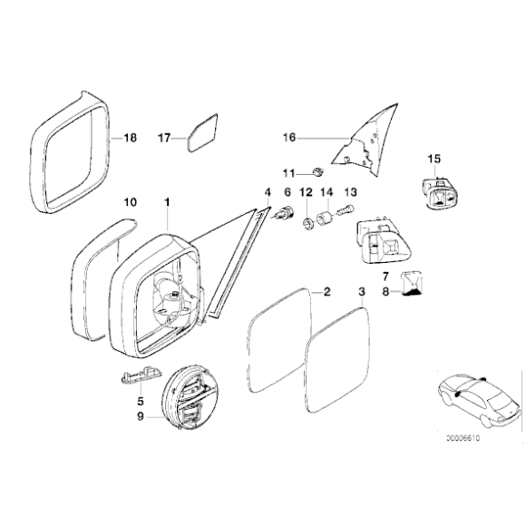 Wkład lusterka lewy E36 E34 E39 - Oryginał BMW - 51168119710