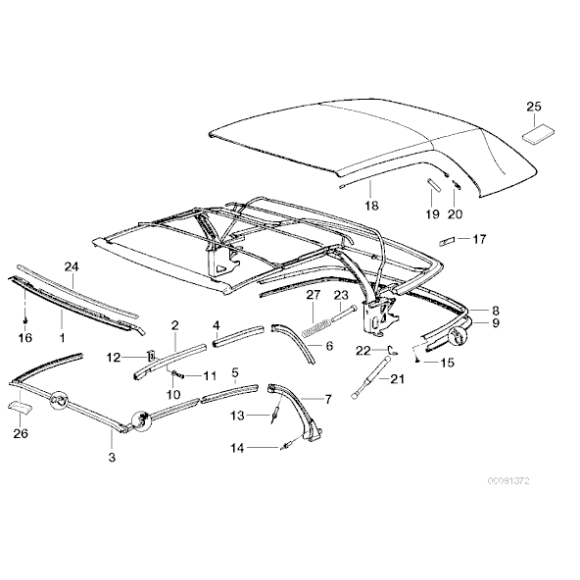 Siłownik pneumatyczny dachu BMW E36 Cabrio 318 320 323 325 328 M3 - 54318135313