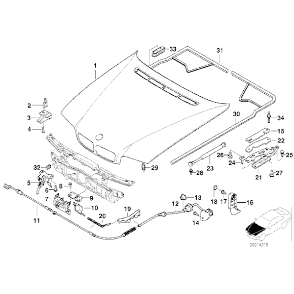 51238150077 Siłownik amortyzator maski przód BMW E38 725tds 728i 730i 730d 735i 70d 740i 750i - 51238150077 - Części oryginalne BMW Łódź | Sklep internetowy BMW