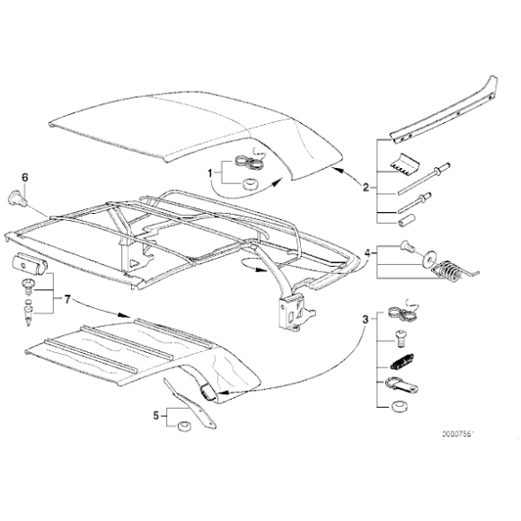 Zestaw naprawczy podsufitki składanego dachu BMW E36 Cabrio 318i 320i 323i 325i 328i M3 - 54318211902
