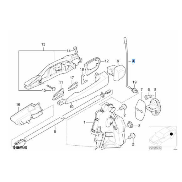 51228212171 Cięgno uruchamiające rygiel tył lewe BMW E46 316 318 320 323 325 328 330 M3, prod. do 09.2000r - 51228212171 - Części oryginalne BMW Łódź | Sklep internetowy BMW