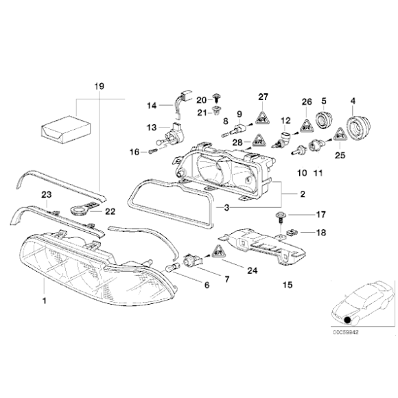 Szkło reflektora z kierunkowskazem białym prawa BMW E39 520 523 525 528 530 540 M5, produkowane do 09.2000r - 63128375302