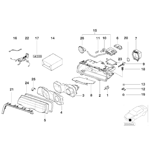 Wiązka regulacji zasięgu świateł BMW E38 725 728 730 735 740 750 prod od 1998-09 - 63128381479