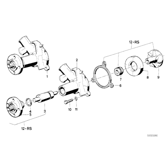 Pompa wody BMW E30 E28 E34 M20 320 325 520 525 - 11519070759
