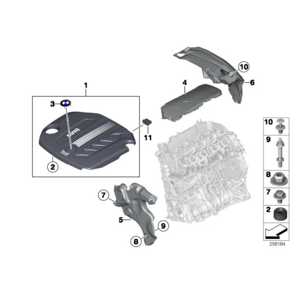 Osłona akustyczna silnika przednia BMW F01 F06 F07 F10 F12 F20 F30 F36 730d 740d 640d 520d 530d 535d 120d 125d 325d 330d - 11148