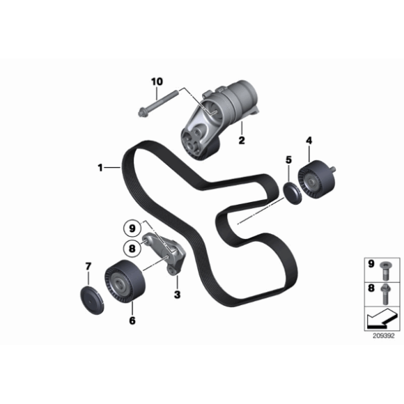 Uchwyt rolki paska BMW E70 E71 X5 X6 F01N F07 F10 F11 F12 F13 F15 F16 640 535 740 - 11287589983