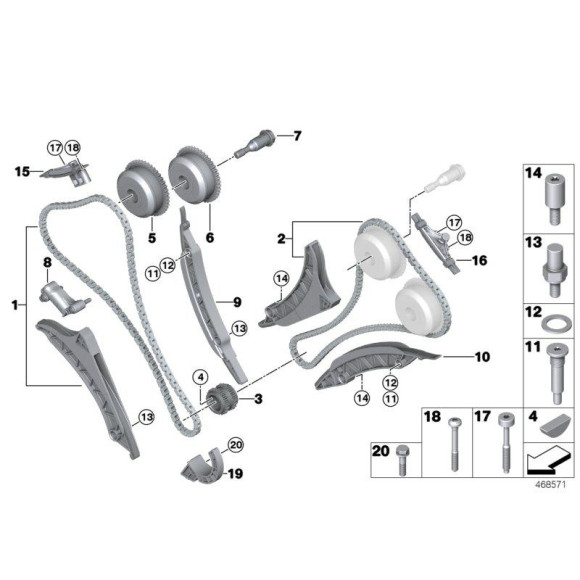 11317605193 Łańcuch rozrządu z szyną napinającą BMW F01 F06 F07 F10 F12 F15 G11 750i 50iX 650i 550i M5 M6 X5 M X6 M N63N - 11317605193 - Części oryginalne BMW Łódź | Sklep internetowy BMW