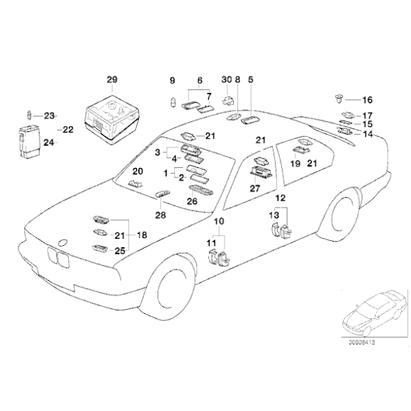 Oświetlenie przestrzeni podłogowej lampka przód lewa BMW E32 730i 735i 740i 750i - 63311374425