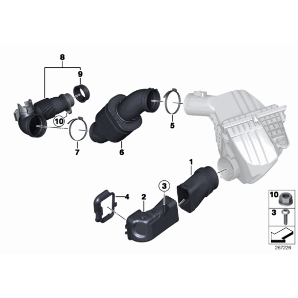 Przewód powietrza BMW E84 X1 F07 F10 F11 F15 F16 F20 F21 F30 F31 F33 F36 - 13717605638