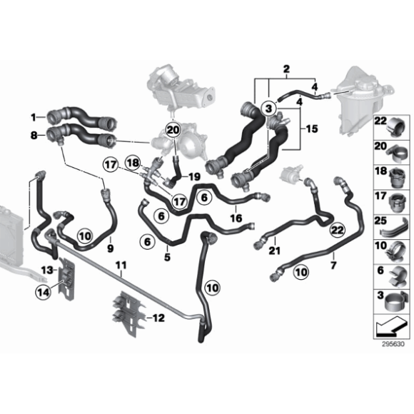 Mocowanie węży węża układu chłodzenia BMW F01 F02 F06 F07 F10 F11 F12 F13 - 17127613140