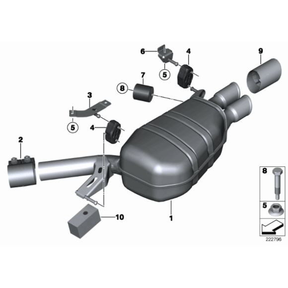 Mocowanie tłumika BMW F07 F10 F11 F12 F25 F26 G11 G30 G31 518d 520d 525d 540d 640d 535d - 18208513515