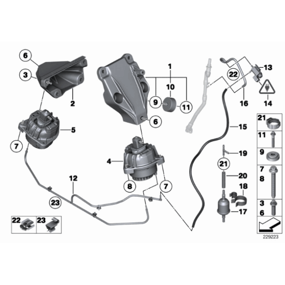 Poduszka silnika lewa BMW F01 F02 F07 F10 F11 740dX 730dX 530dX 535dX - 22116777381