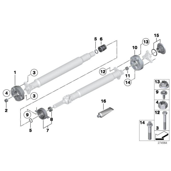 Podpora wału BMW F06 F10 F11 F12N F13N 530dX 535dX M550dX 550iX 640dX 650iX - 26117589747