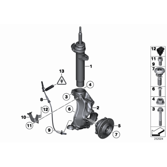 Śruba mocowanie piasty półosi BMW E84 F01 F06 F07 F10 F11 F12 F13 F20 F25 F26 F30 F31 F34 F45 F46 MINI G32 - 31206795249