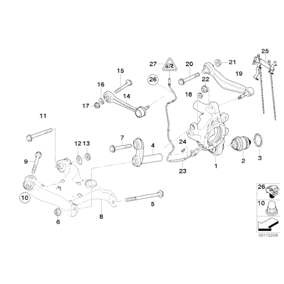 Wahacz dwuramienny tył lewy BMW E65 E66 730i 730d 735i 740d 740i 745d 745i 750i 760i - 33326753107