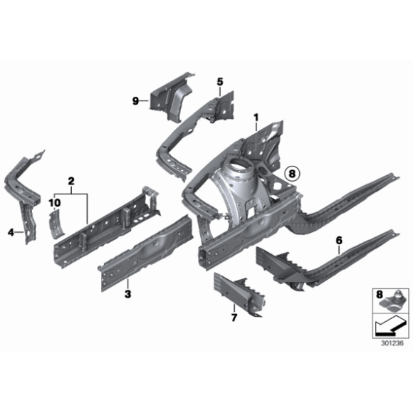 Dźwigar podporowy wnęki koła wew. lewy BMW F20 F21 F23 F30 F31 F32 F33 F34 F36 F80 F87 - 41007284101