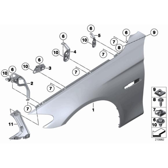 Mocowanie błotnika przód prawy BMW F10 F11 518d 520d 520i 523i 525d 528i 530d 530i 535d 535i 550 M5 - 41357207210