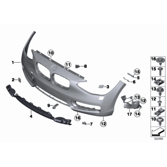 Kratka wlotu powietrza przód środkowa BMW F20 F21 114d 114i 116d 116i 118d 118i 120d 120dX 125d 125i - 51117245733