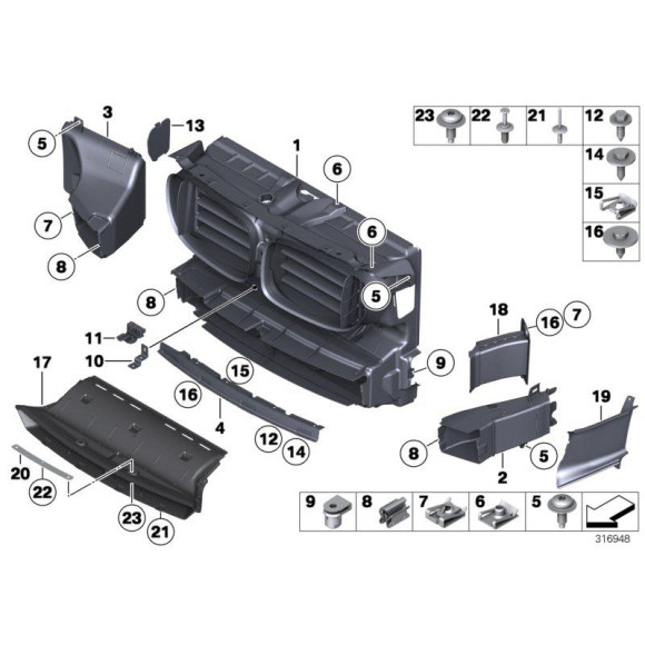 Adapter kanału wlotu powietrza przód BMW F01 F02 F04 730d 740d 730i 740i 750i 760i - 51117907155