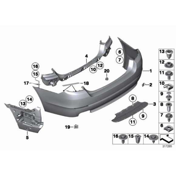 Prowadnica zderzaka tył środkowa BMW F10 F10N 518 520 523 525 528 530 535 550 - 51127184765