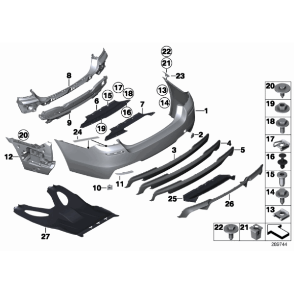 Osłona ucha holowniczego tylna gruntowana BMW F10 F10N 520 523 525 530 535 550 M5 - 51128048592