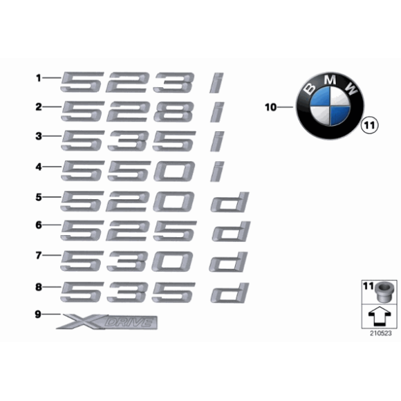 Napis "530 d" BMW F11 530dX 530d - 51147209159