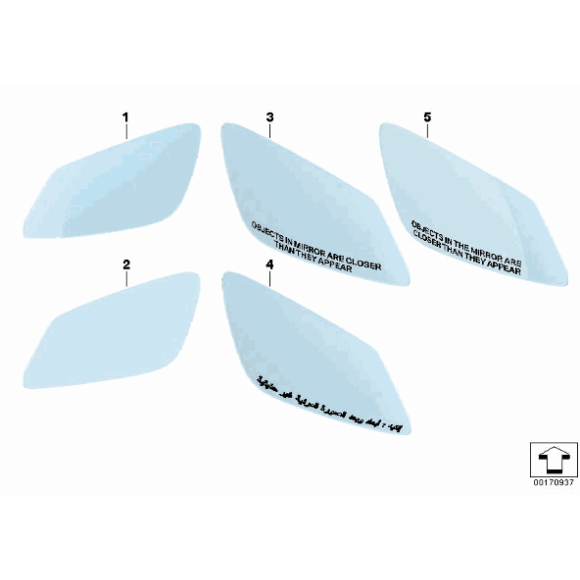 Wkład szkło lusterka prawy BMW F01 F06 F07 F10 F11 F12 F13 E60N E61N - 51167251584