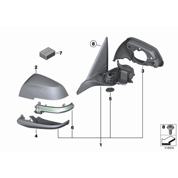 Obudowa lusterka dolna lewa BMW F30 F31 F32 F33 F34 F36 , Dla samochodów z Surround View - 51167284133