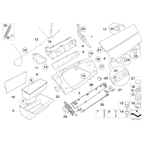 Mocowanie drążka blokującego w schowku BMW E70 E71 X5 X6 - 51169211041