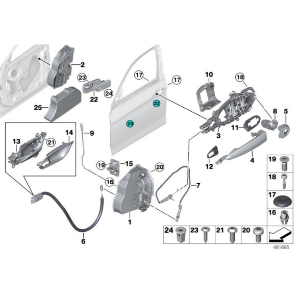Cięgno zewnętrznej klamki drzwi przód BMW F20 F32 F33 F82 F83 M4 - 51217242575