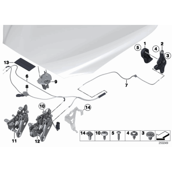 Cięgno linka maski tylne BMW F01 F06 F07 F10 F11 F12 F13 640 650 M6 518 520 525 530 535 550 M5 730 740 750 - 51237255801