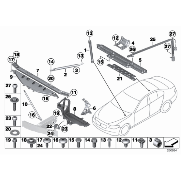 Wspornik przód prawy BMW F10 F11 F10N F11N 520 523 525 528 530 535 550 - 51647200794
