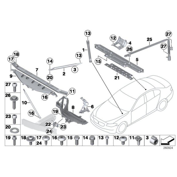 Wspornik usztywnienie nadwozia prawy BMW F06 F12 F13 640i 650i M6 - 51647211520